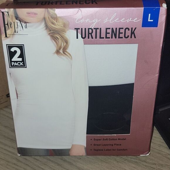 Felina 2-Pack Women Turtlenecks Super Soft Modal Cotton • Black & White • Size L - Picture 8 of 11